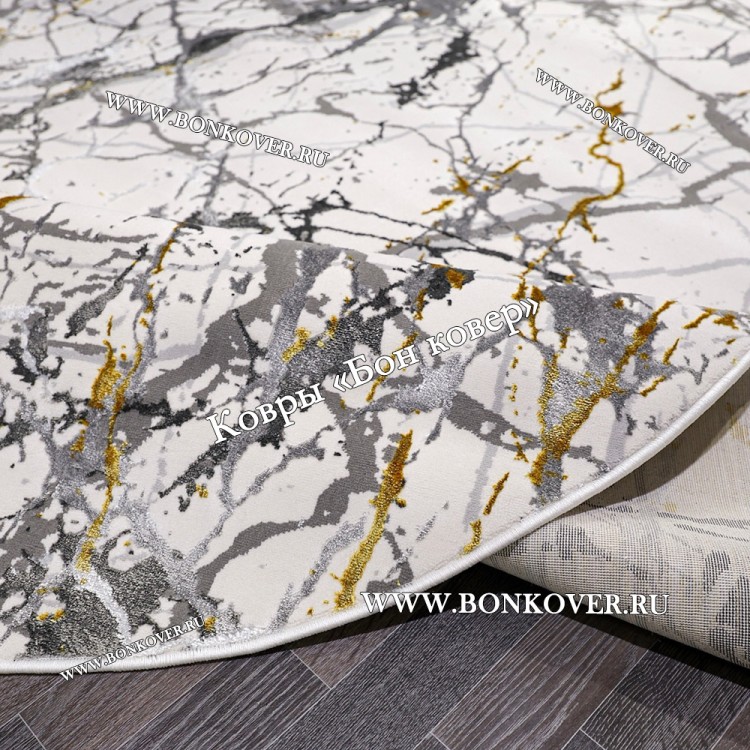 Турецкий Овальный Ковер Белый с Золотистым дизайн 05